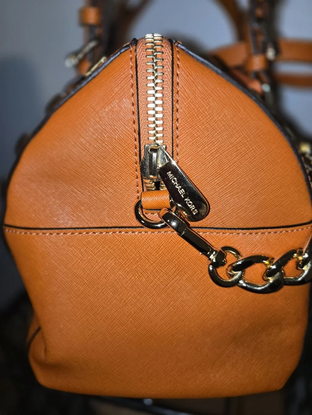 Michael Kors Orange Studded Satchel w/ Strap | Gold Hardware | Like New - Picture 3 of 5